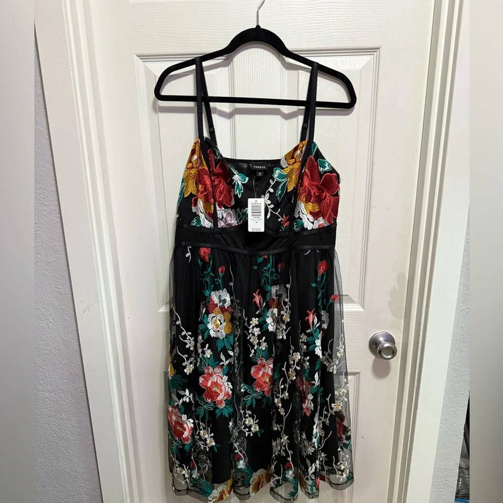 Torrid Black Dress with Colorful Floral Embroidery - Picture 1 of 8